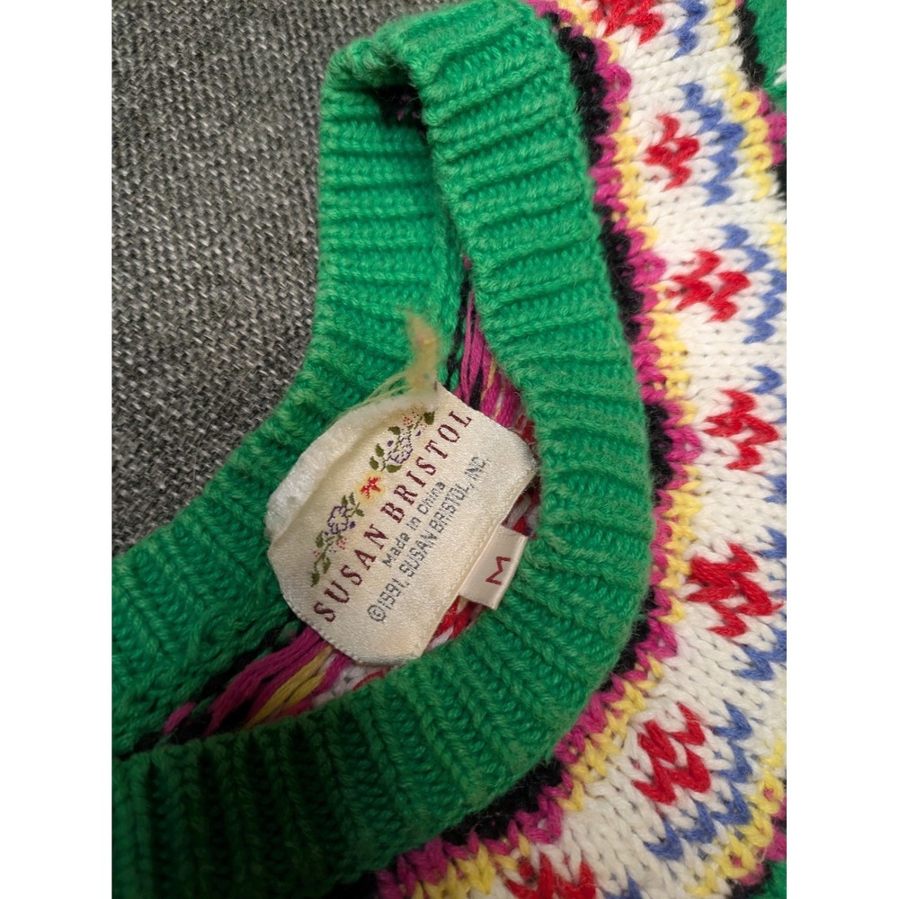 Vintage Susan Bristol Sweater Medium Green Festive Bohemian Knit‎ Sweatshirt - Picture 4 of 9